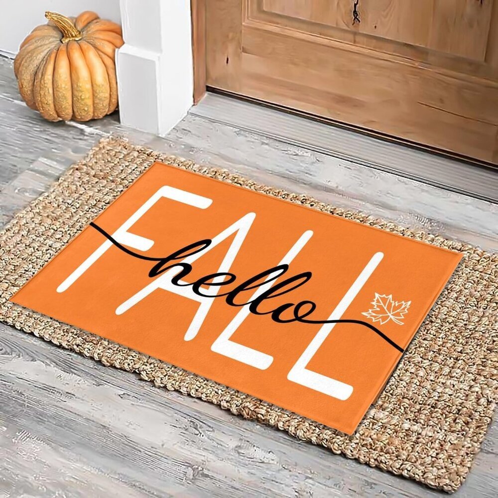 Hello Fall Door Mat - Autumn Maple Leaf Doormat, 17 x 29 Inch, Non-Slip Rubber B